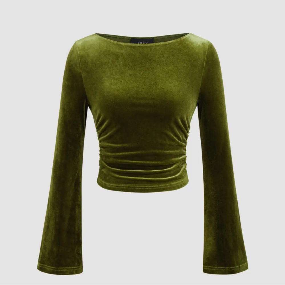 Olive Green 2 Piece Velvet Women's Top and Pants